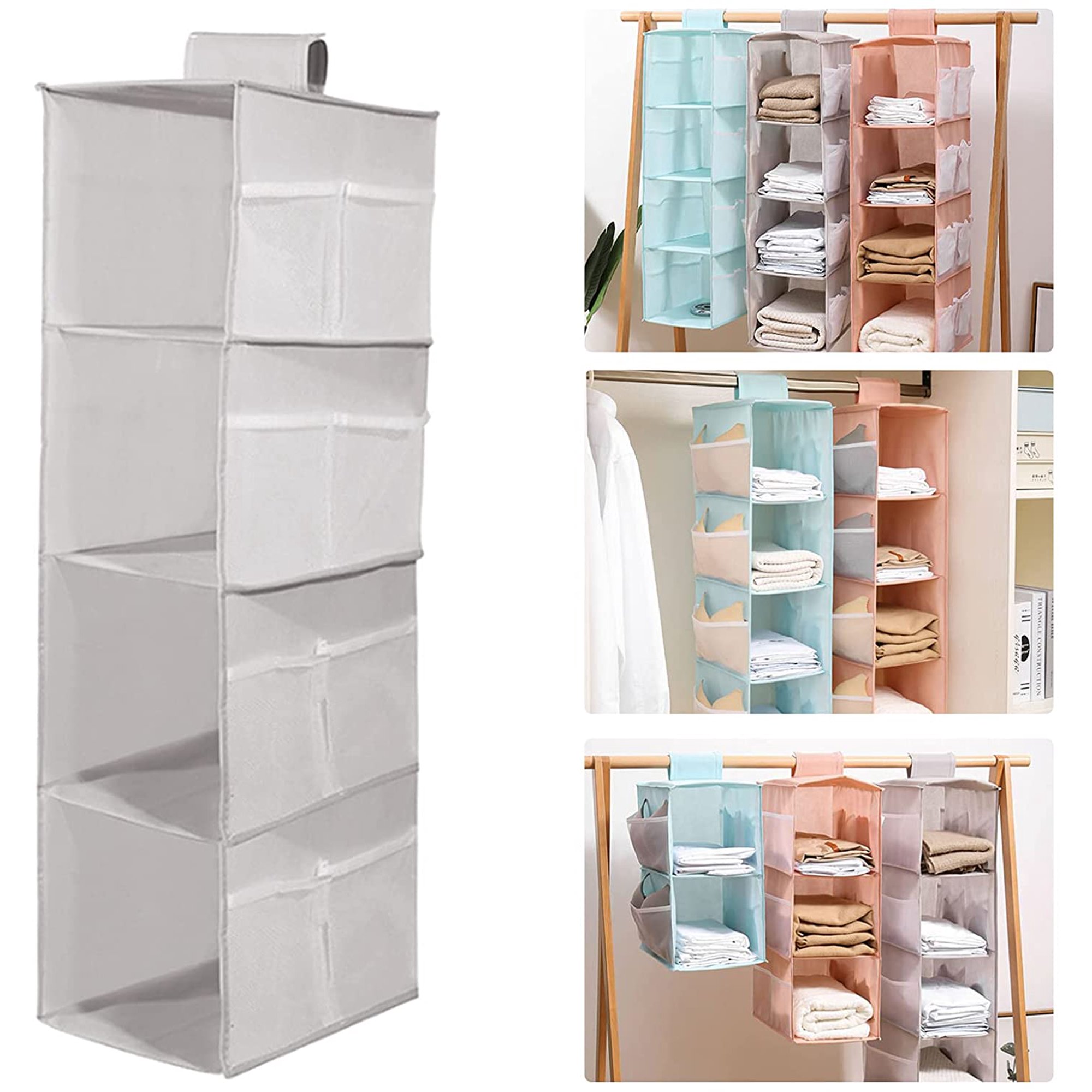 Organizador Armario con 5 Niveles, Organizador Ropa Colgante Estante Balda  colgante, Vertical Plegable Hanging Shelves Storage Estantería Bolsa  Almacenamiento Colgante Armario Estante de Tela (Gris) : : Hogar y  cocina