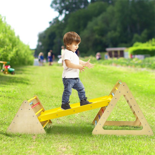 COSTWAY Triángulo de Escalada de Madera para Niños 6 en 1, Rampa De Doble  Cara, Barras