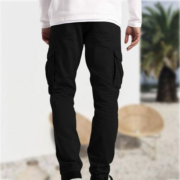 Pantalón Cargo Casual Pantalón casual de carga para hombre, ajuste holgado,  pantalón holgado simple, traje diario de cintura media con botones Kuymtek  Negro Xxxl para Hombre