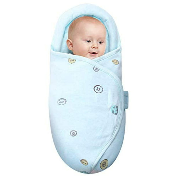 Mantas para envolver, envoltura de bebé unisex para bebés recién nacidos,  niños y niñas con función de protección y soporte para la cabeza,  envoltorio portátil (botón, azul, 0-3 meses)