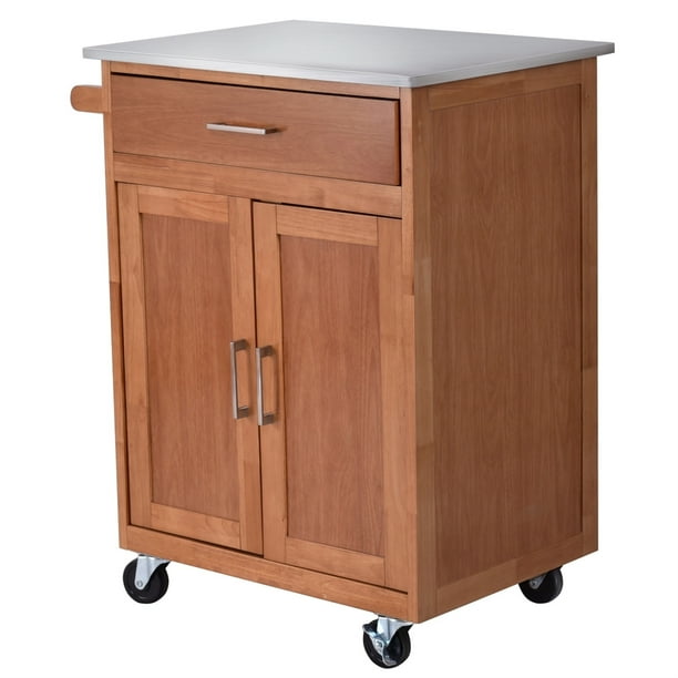 Carrito de Cocina con Ruedas Armario de Sevicio Rodante con 3 Estantes  Cajón Armario Grande de 2 Puertas Toallero 82 x 46 x 92 cm - Costway