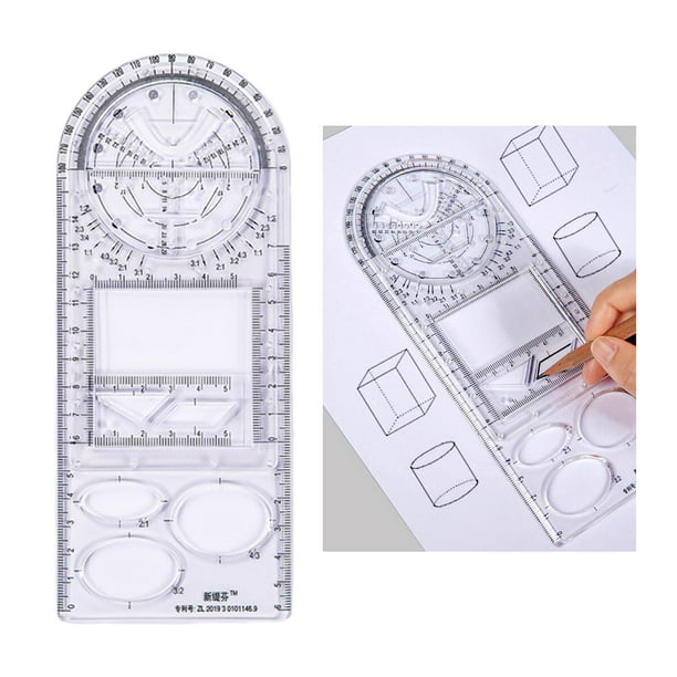  Regla de dibujo funciones, fabricante de ángulos y círculos, plantilla de dibujo geométrico de dibujo, regla de medición, herramienta de dibujo