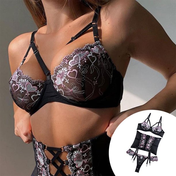 Conjunto de lencería para mujer Conjunto de y Conjunto de lencería de liga  de encaje de Ropa de dormir Body para - METRO BLESIY Sujetador de mujer ropa  de dormir