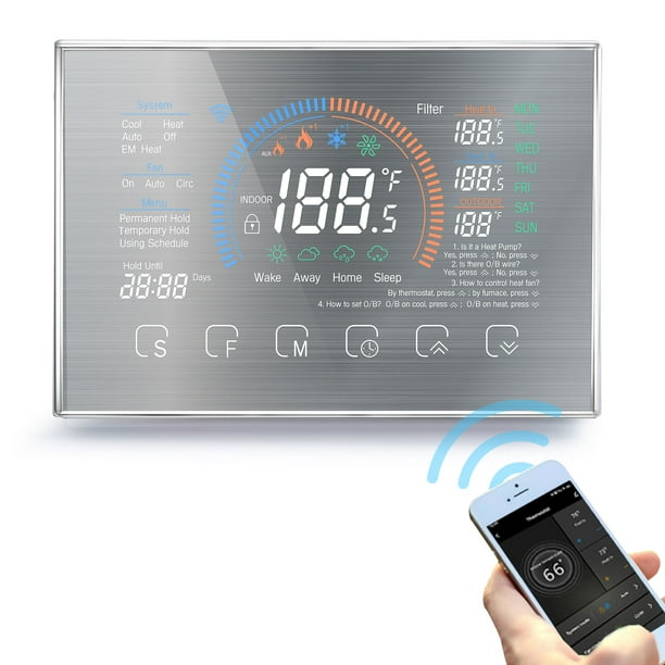 Termostato inteligente WiFi con bomba de calor para habitación, controlador  de temperatura de 4.8 pulgadas, pantalla LCD a color, control táctil