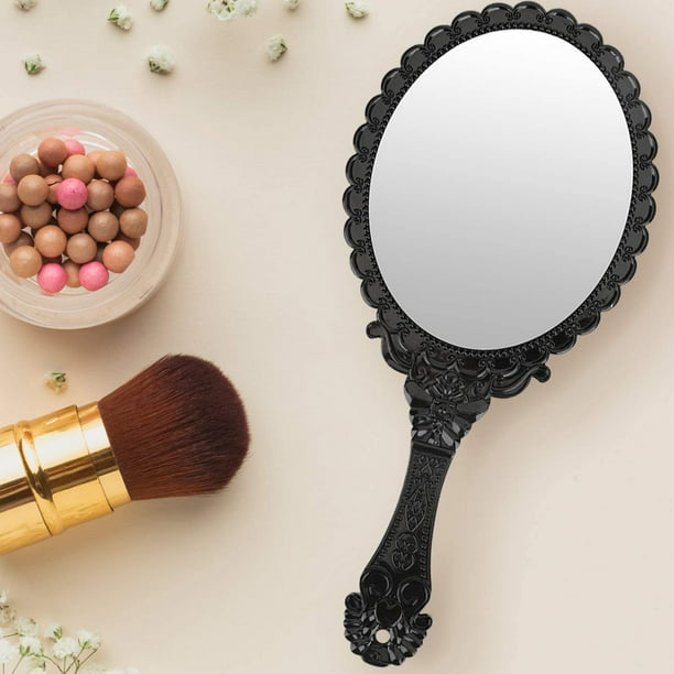 Espejo de mano vintage, pequeños espejos decorativos de mano para  maquillaje facial, flor en relieve, portátil, antiguo, viaje, espejo  cosmético personal con polvo (negro) Ormromra WRMH-924-2