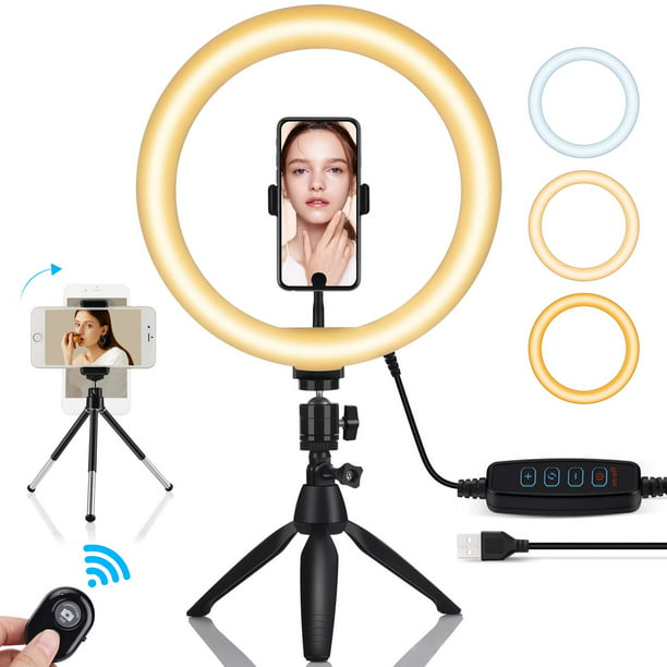 10 Aro de Luz Selfie Trípode, Anillo de Luz LED con Soporte para Móvil con  Control Remoto Regulable para Transmisión en Vivo, Maquillaje   Tiktok Fotografía Compatible con iOS Android : 