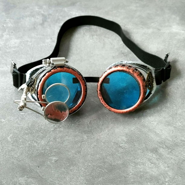 Lelinta Gafas steampunk con lentes de colores y lupa ocular para fiestas  rave, gafas de Halloween, festivales, rave