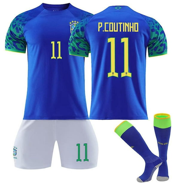Uniforme de fútbol premium visitante azul de Brasil para niños