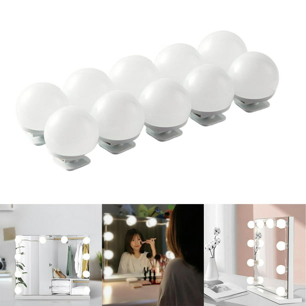 Espejo de tocador con luces, espejo de maquillaje con luces con 9 bombillas  LED regulables, 3 modos de iluminación de color desmontables, espejo de