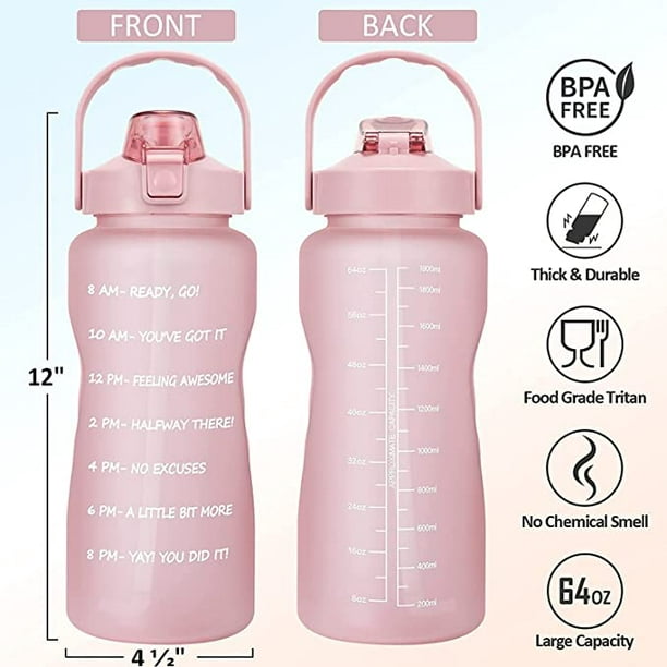 Botella de agua de 64 oz con pajita y marcador de tiempo para beber -  Botella de agua deportiva a pr JAMW Sencillez
