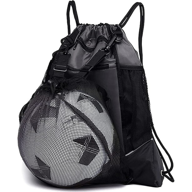 Bolsa de fútbol con cordón para niños, mochila de baloncesto plegable,  bolsa de gimnasio, mochila, bolsa de deporte con bolsa de red de pelota  desmontable, adecuada para voleibol, béisbol, yoga, gris ER