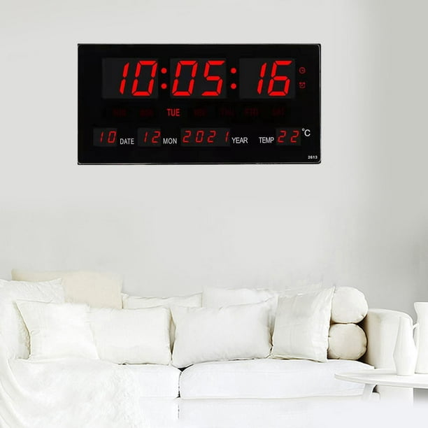 Reloj de pared digital LED de gran tamaño de 15 pulgadas, pantalla grande  con fecha de temperatura interior, fecha y día de la semana, reloj  eléctrico