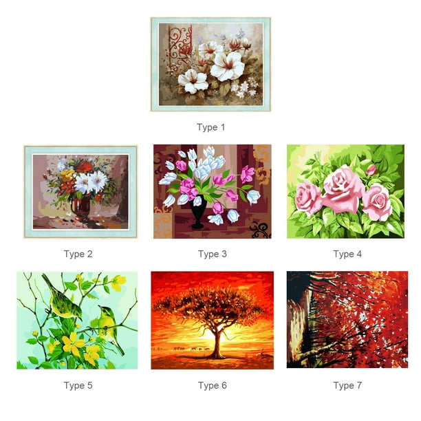 16 x 20 pulgadas DIY pintura al óleo sobre lienzo pintura por número Kit  hermoso patrón de árbol de flores para adultos niños principiantes  artesanía hogar decoración de pared regalo sin marco