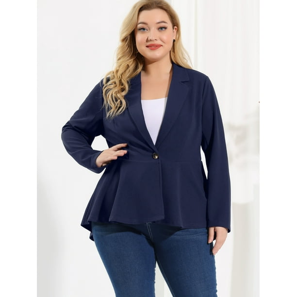 Blazer de talla grande para mujer con solapa con muescas