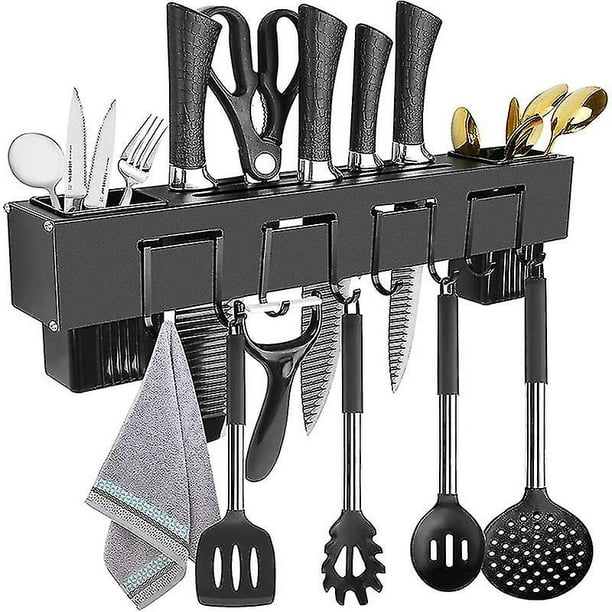 Estante para utensilios de cocina, colgador montado en la pared,  organizador de almacenamiento de riel de acero inoxidable para colgar  cuchillos