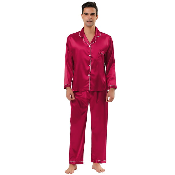 Conjuntos de pijama de satén para hombre, manga con botones, ropa de dormir, ropa de dormir, Unique Bargains Pijama | Walmart línea