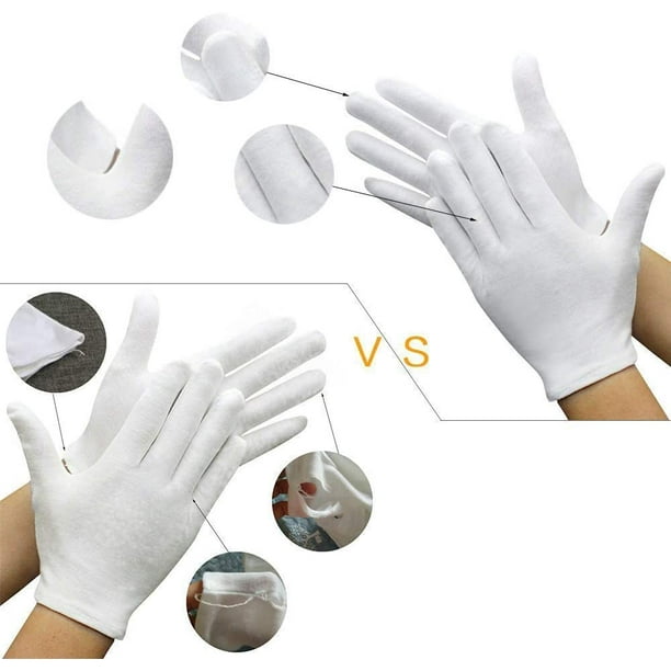 12 pares de guantes blancos de 8.27 pulgadas, guantes de algodón suave más  gruesos, guantes de trabajo reutilizables para joyas de monedas, inspección