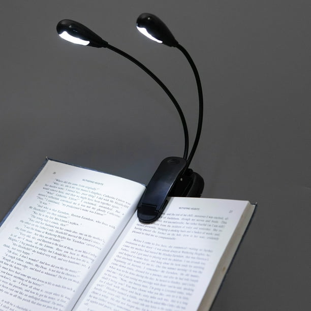 Lámpara de lectura recargable de doble cabeza para leer de noche en la  cama, lámpara de lectura cálida con abrazadera, mini clip ajustable en la  luz