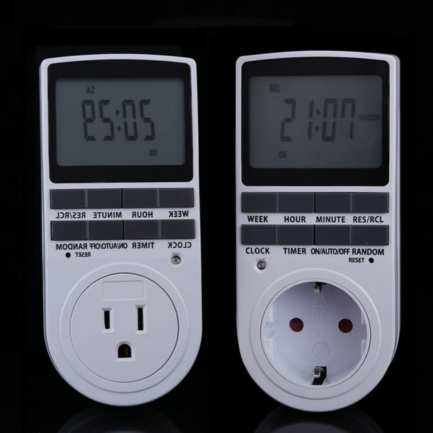 Interruptor de temporizador digital electrónico de 12/24 horas / 7 días,  salida de temporizador de cocina para el hogar, enchufe de temporización  programable, enchufe de EE. UU. Inevent EL2298-03B