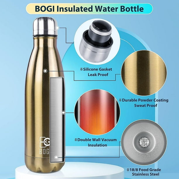 Botella de agua aislada, botellas de agua de metal de acero inoxidable de  doble pared de 12 onzas, frascos térmicos al vacío para uso diario