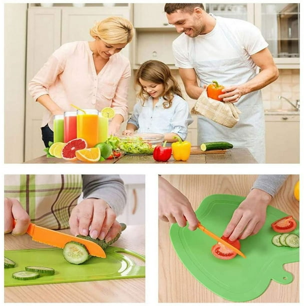 Cuchillos seguros para niños con pelador, juego de cocina para niños sin  BPA para cocina real, juego de cuchillos de acero inoxidable para niños