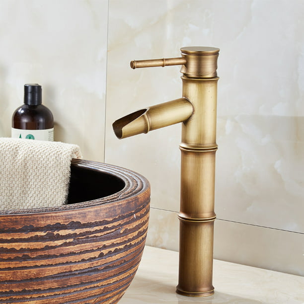 Grifo mezclador monomando cascada oro cepillado para lavabo de baño
