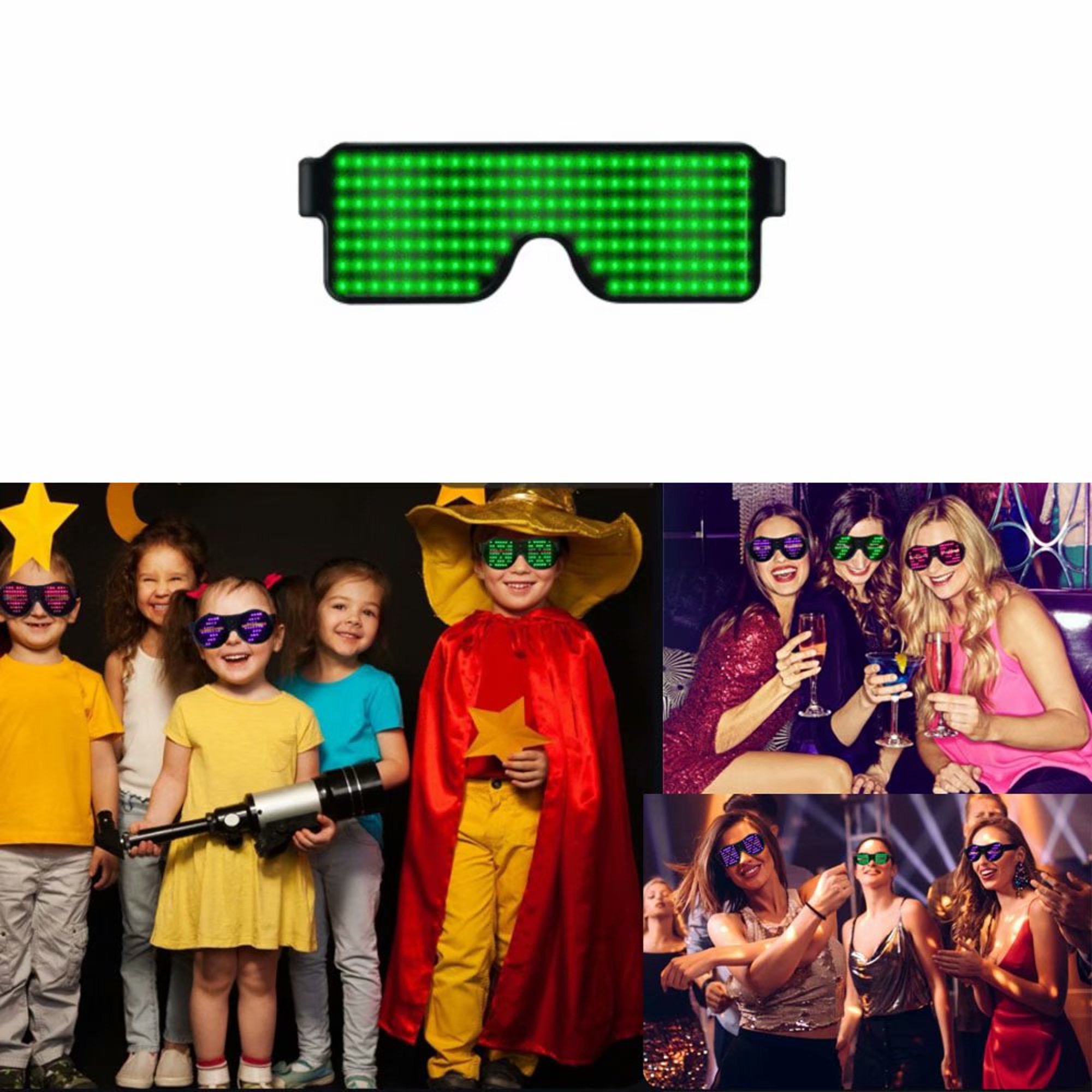 Gafas LED de fiesta Multicolor con carga USB, luces LED intermitentes  dinámicas para Bar, discoteca, aplicación