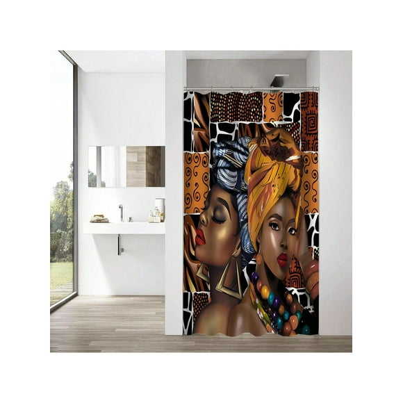 afro girl shower curtain african woman boho theme fabric shower curtain sets bathroom decor with hooks waterproof washable 36 x 72 inches brown