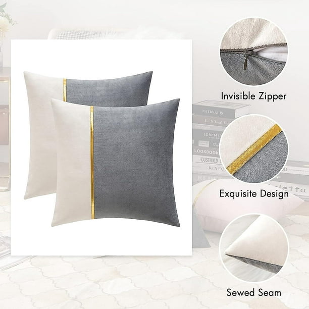  Almohadas blancas – Almohadas de sofá con rellenos incluidos,  paquete de 4 (2 almohadas + 2 fundas) – Fundas de almohada de terciopelo de  18 x 18 pulgadas para almohadas de
