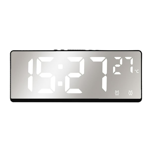 Reloj despertador digital electrónico Pantalla de temperatura regulable Mesa  Fecha Calendario Reloj con espejo LED para dormitorio Sala de estar Salón ,  luz roja perfecl Despertador digital