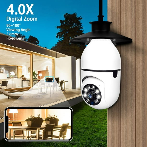  UPULTRA Cámara inalámbrica de seguridad WiFi 1080P inteligente  para vigilancia del hogar atornillar en el enchufe E27 foco de alarma de  visión nocturna a color de conversación bidireccional alarma de 