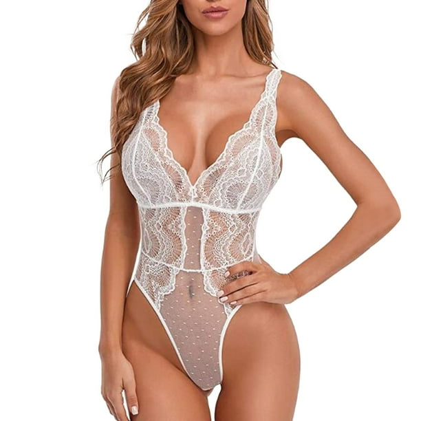 Gibobby Ropa sexy de mujer para sexo Lencería Sexy para Mujer Vestido De  Dormir Profundo Empalme De Encaje Ahueca hacia Fuera Mini Lenceria Body  Mujer(Blanco, M)