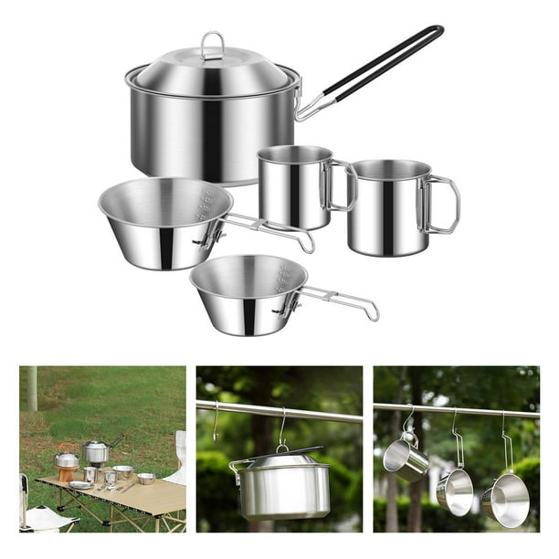 Utensilios de cocina, 6 piezas/juego de vajilla, olla portátil de acero  inoxidable, sartenes para al aire libre, camping, picnic