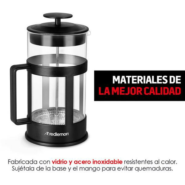 Cafetera Manual Embolo Vidrio Y Acero 1 Litro