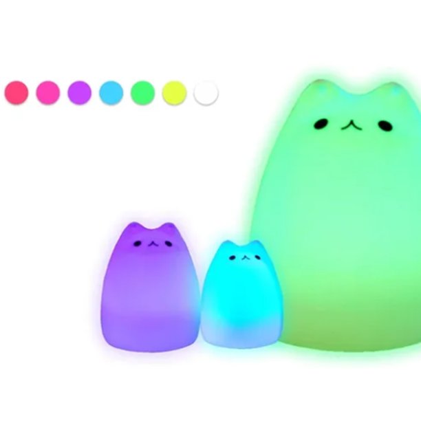 Luz nocturna para niños, lámpara de gato, 7 colores, linda luz