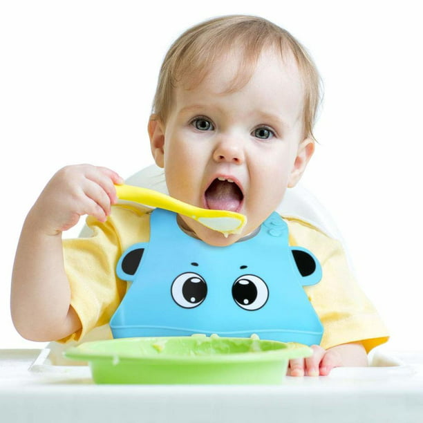 Juego de 3 baberos de silicona para bebés Baberos de silicona impermeables  para alimentación con bandeja de goteo Fácil limpieza Baberos suaves para  niños pequeños Comida para bebés Ormromra LKX-1416