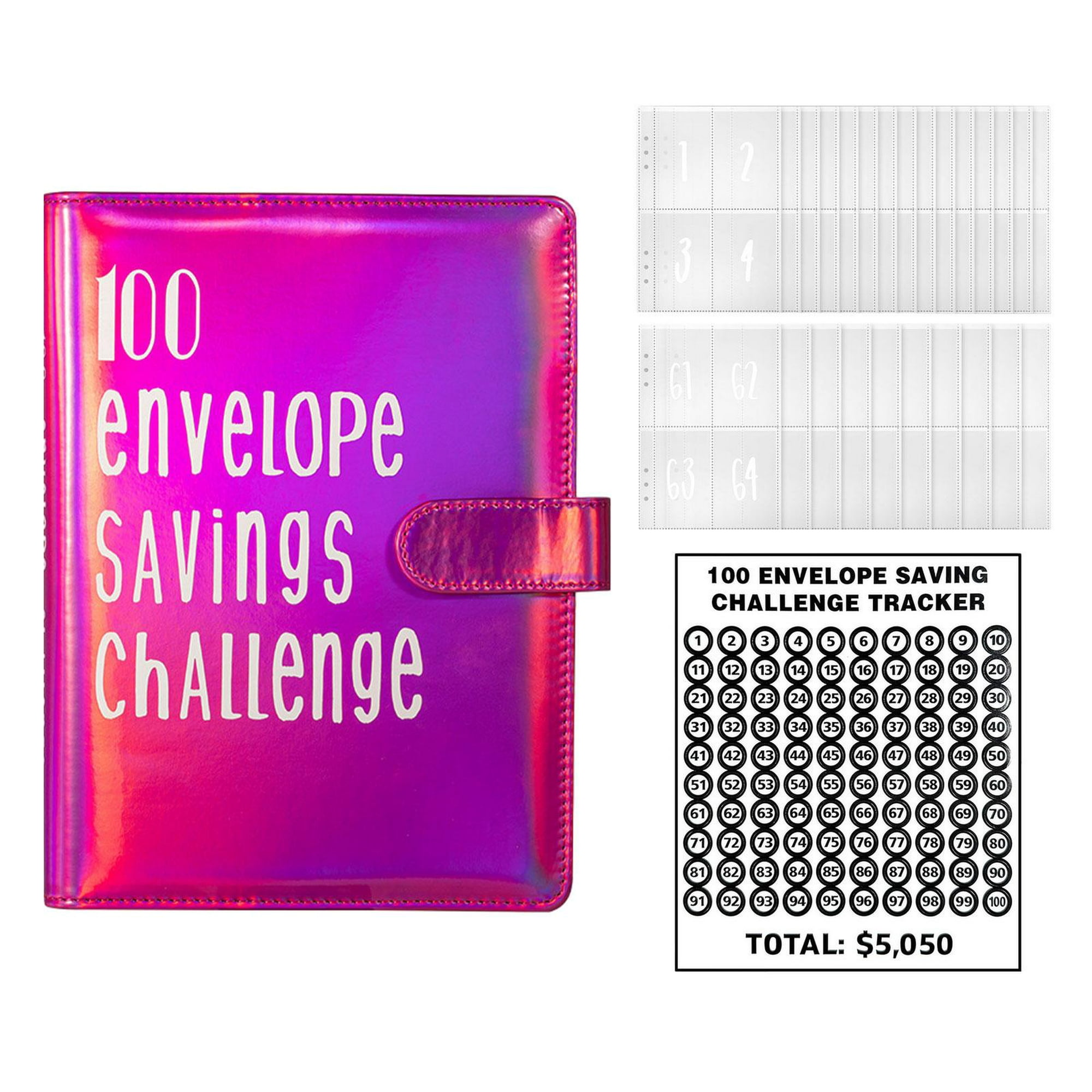100 sobres desafío de ahorro de dinero, hojas de desafíos de ahorro, forma  fácil y divertida de ahorrar $5,050, carpeta de presupuesto con sobres de