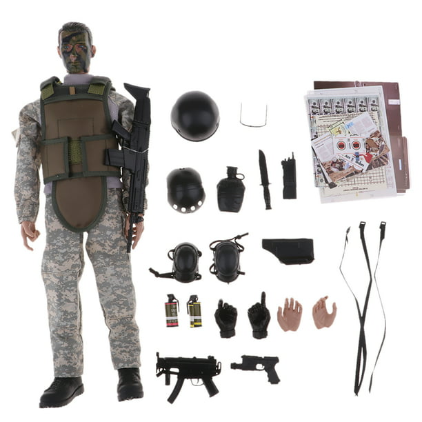 Soldado de juguete, figura de acción militar de las fuerzas especiales de  30.5 cm, soldado, 30 puntos de articulación y 15 armas y accesorios (SWAT).