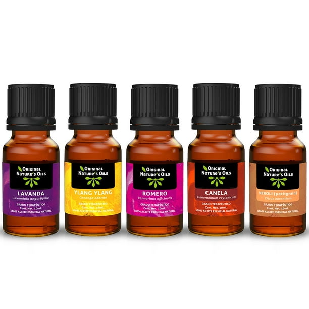 Kit de Relajación 5 aceites Esenciales para difusor y Aromaterapia Lavanda,  Ylang Ylang, Romero, Canela, Neroli (Petitgrain) BIENAT AROATERAPIA KIT