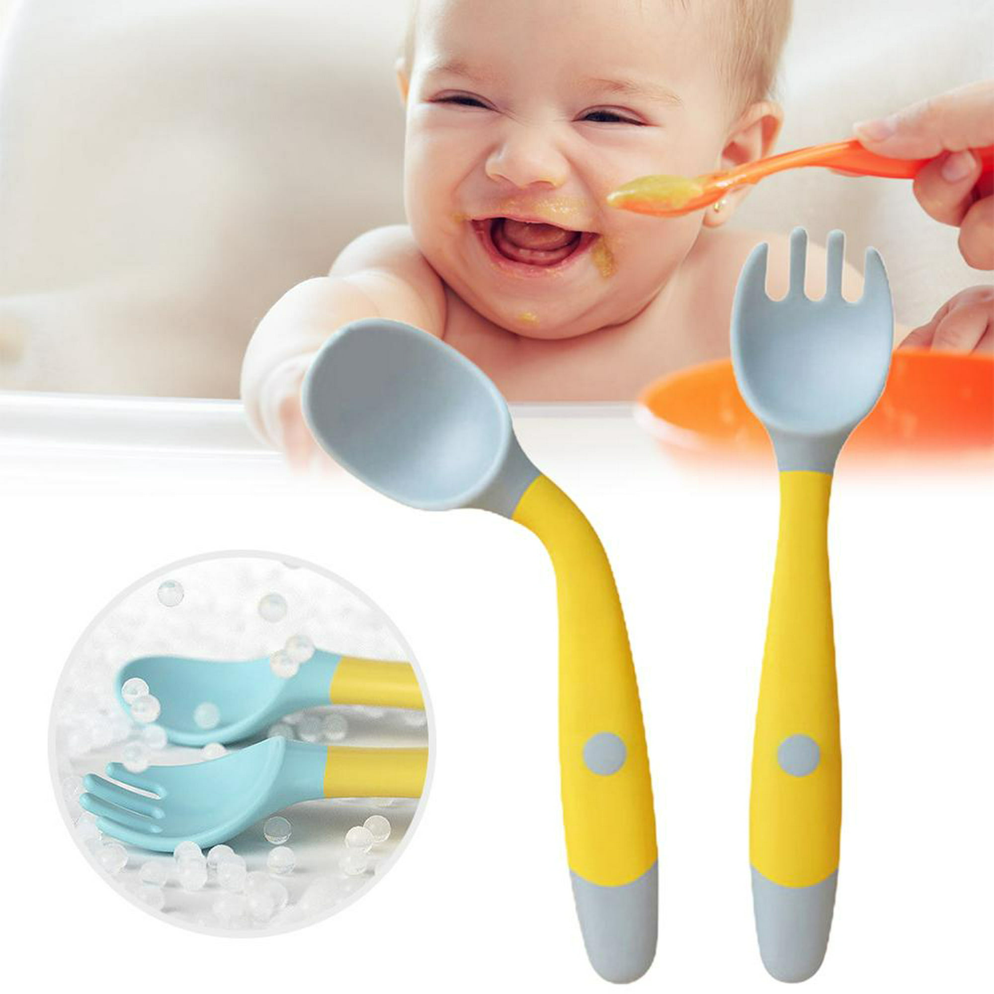 Cucharas de silicona para bebé, 4 piezas de cuchara de entrenamiento suave  para bebé con función flexible, fácil de sostener, cucharas de aprendizaje