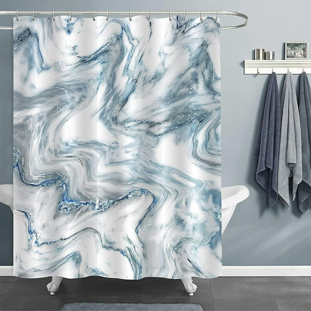 Blue Juego de cortinas de ducha de mármol azul, cortina de ducha moderna  abstracta para decoración de baño, forro de cortina de ducha estándar azul  claro para bañera, Wa impermeab YONGSHENG 8390613044969