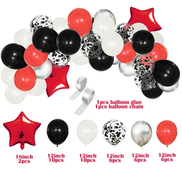 InDrah - Juego de 98 globos de confeti negros y rojos, 12 pulgadas, globos  de confeti negros, rojos y blancos con cinta de globo para bodas,  cumpleaños, quinceañera, suministros de decoración de
