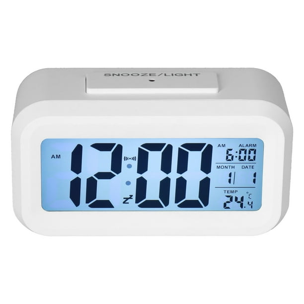 Reloj despertador digital Reloj despertador matutino, reloj despertador  digital silencioso con pilas para niños adultos Pantalla LED grande  Calendario de temperatura, reloj despertador de viaje, blanco JM