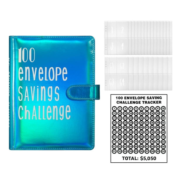 Carpeta de desafío de ahorro de 100 sobres, forma divertida de ahorrar  $5,050, libro de desafíos de ahorro con sobres, carpeta de libros de