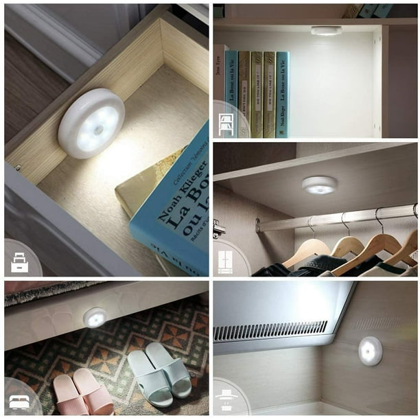 Iluminación LED para armarios/gabinetes 6 luces nocturnas Luces para  armarios con base magnética Iluminación LED con sensor de movimiento,  utilizado para escaparate de escaleras de cocina Luces blanc JAMW Sencillez
