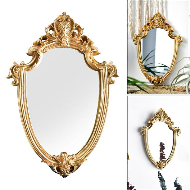 Espejo de Pared Decorativo con Resina Dorada Vintage, Pequeño
