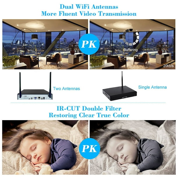 Cámara web,4CH 1080P HD WiFi NVR Kit con 4pcs 1.0MP WiFi inalámbrico Cámara  IP impermeable para exteriores Sop KKmoon Cámara web