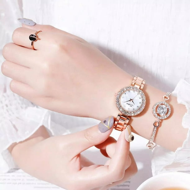 Reloj De Mujer Diamante Acero Inoxidable Hebilla Imán Relojes De Pulsera