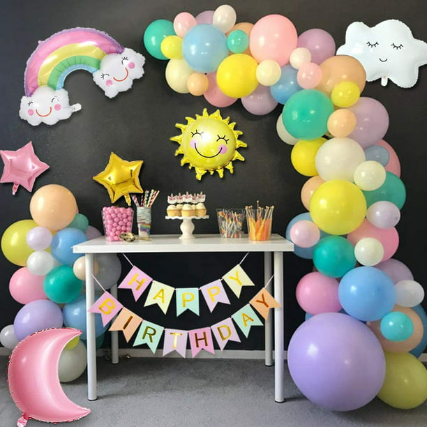 globos de arcoíris, decoraciones de fiesta de cumpleaños con pancarta de  feliz cumpleaños, kit de globos de cumpleaños de niña de estrella de  arcoíris para decoración de cumpleaños de niñas