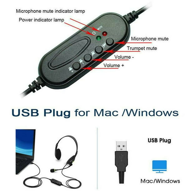 Cateissary Auriculares USB con micrófono Cancelación de ruido Auriculares  para computadora Auricular Cateissary